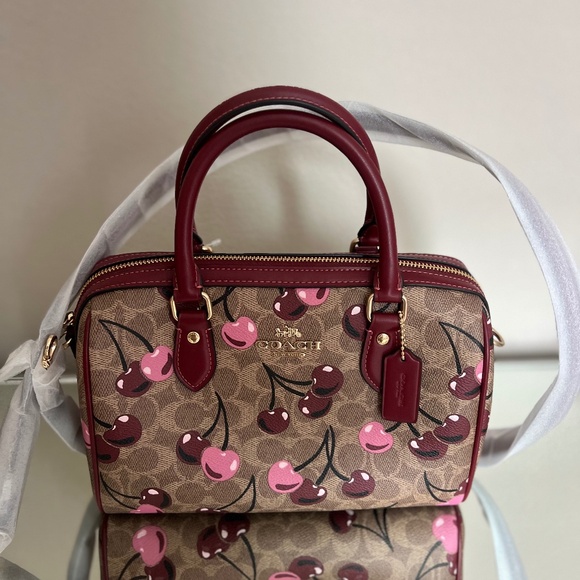 Coach Rowan Satchel Bag In Signature Canvas With Cherry Print - Picture 1 of 5